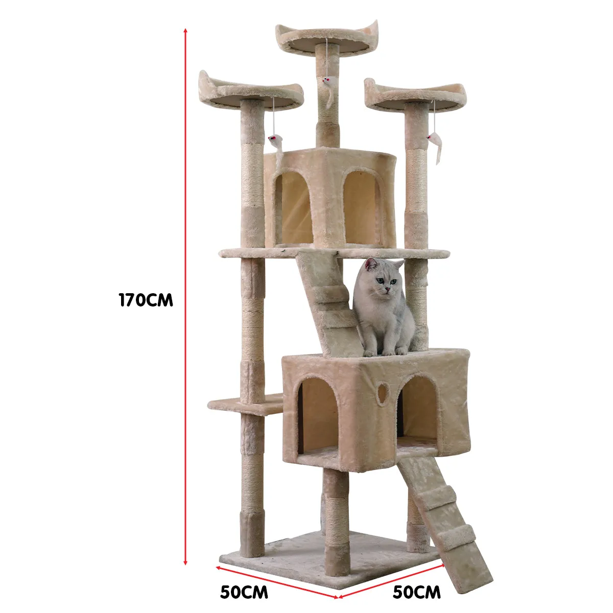 170cm Sturdy Multi-Level Cat Tree with Scratching Posts - Furtastic