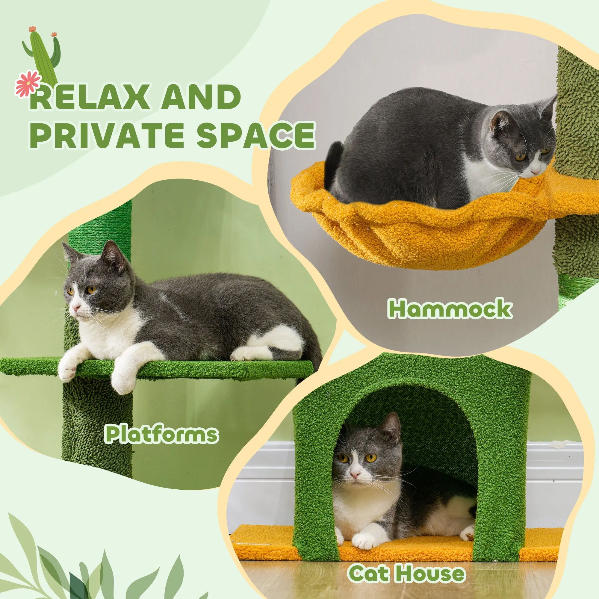 230-275cm Floor-to-Ceiling Cat Tree for Indoor Cats with Cat House