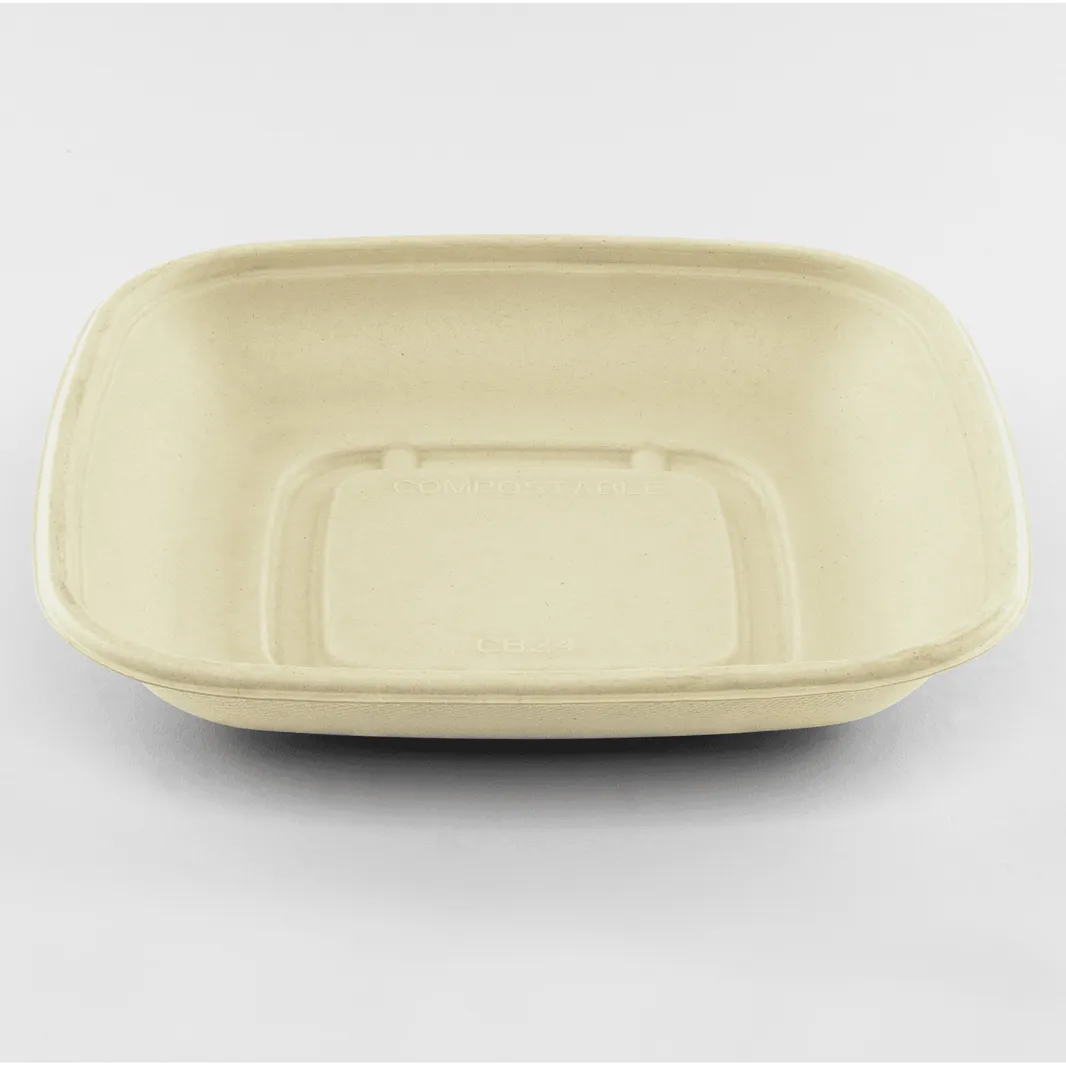 24oz PFAS Free Bagasse Square Bowl, Natural - 300 pcs