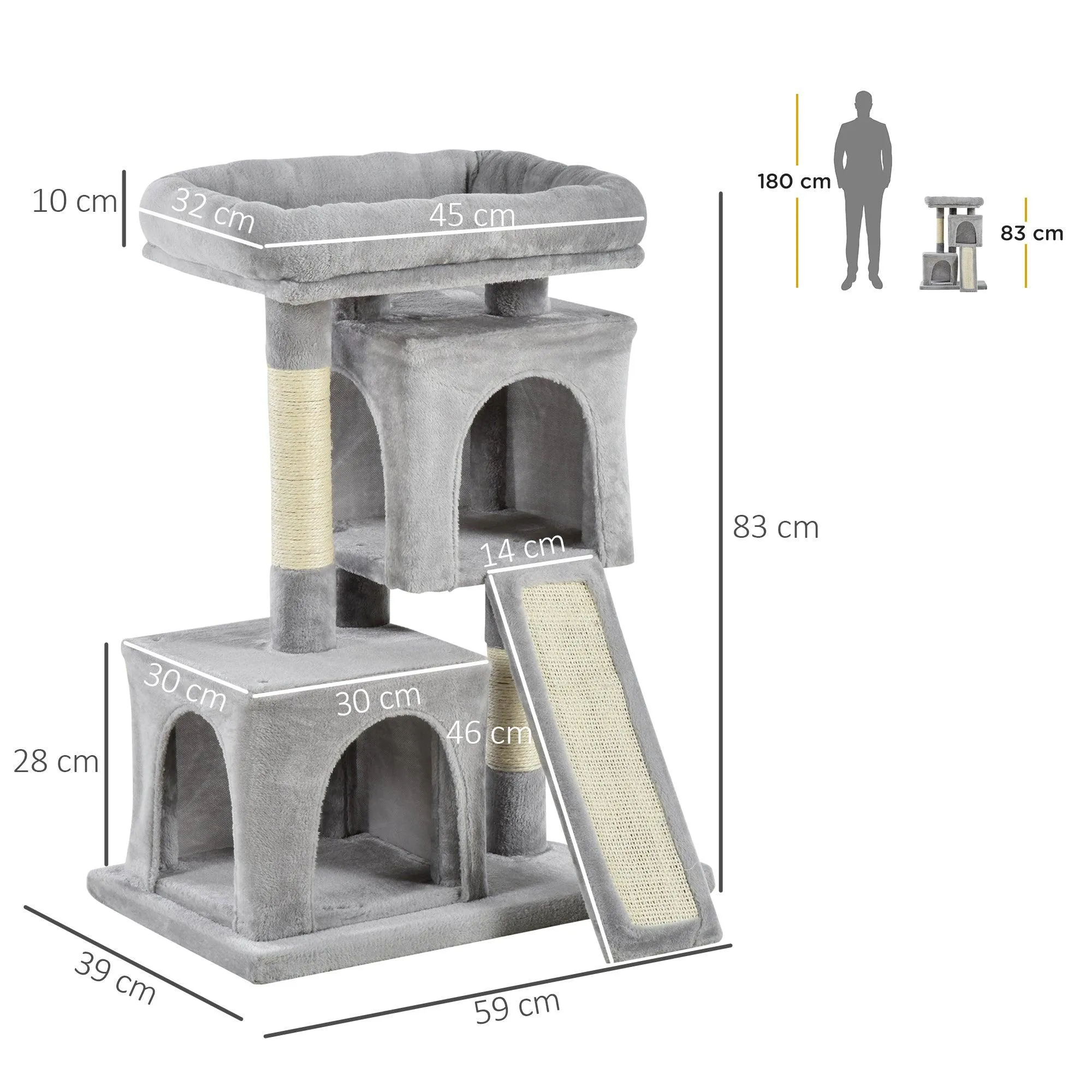 3-Tier Cat Leisure Tree, 83cm - Light Grey