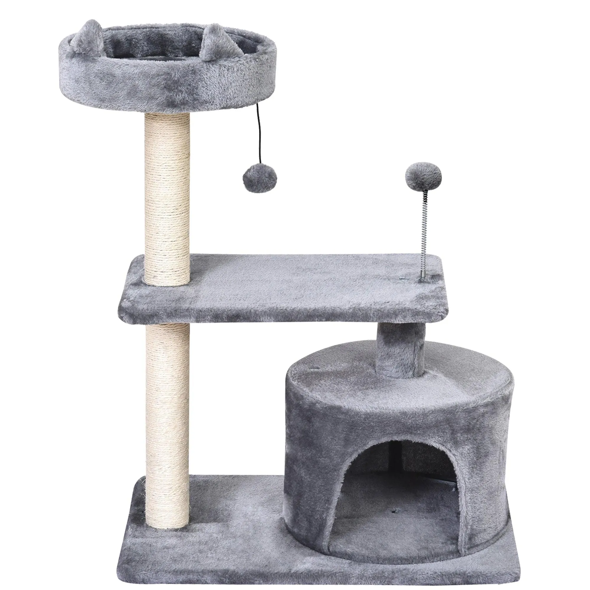 3-Tier Cat Tower w/ Hide-Away House, 81cm - Grey