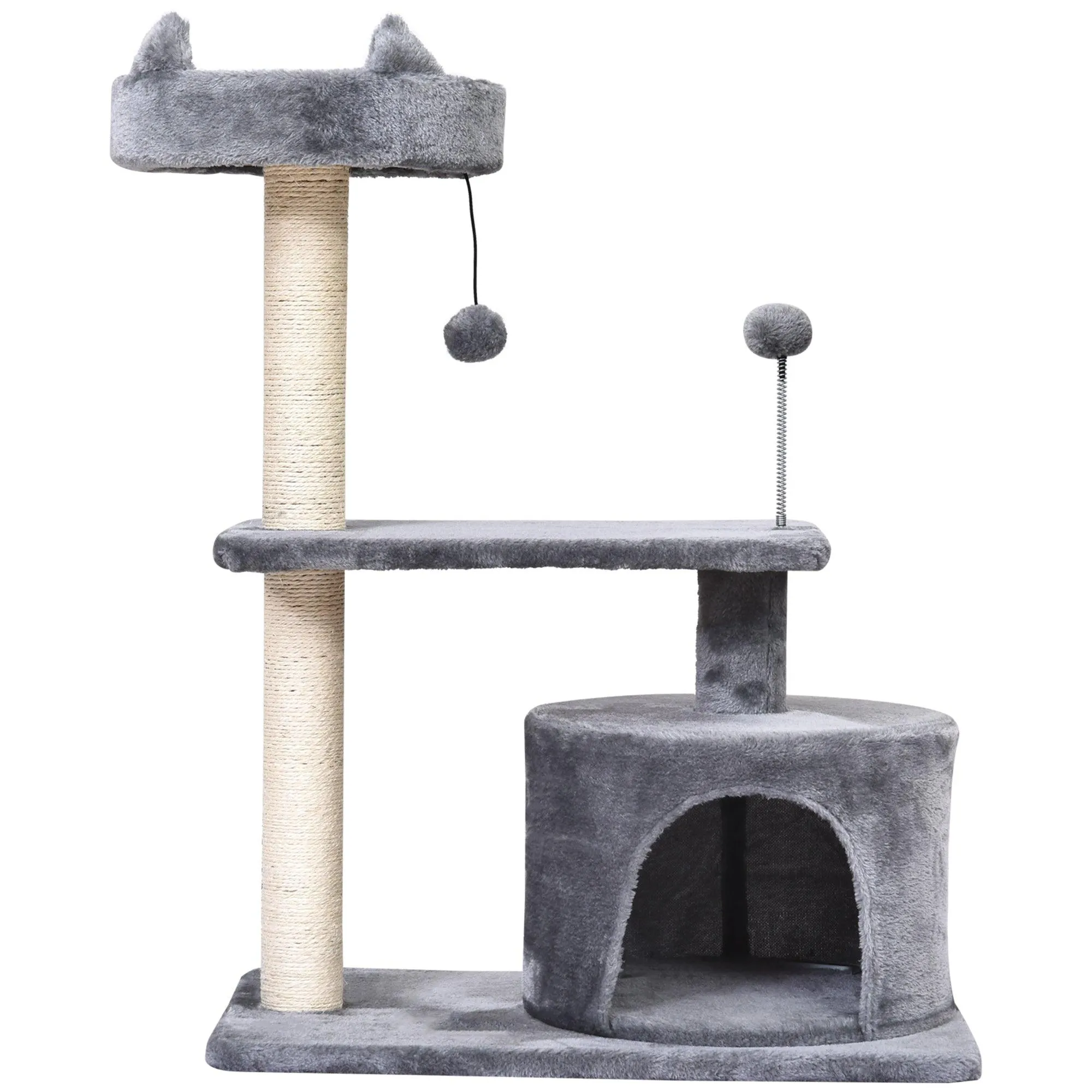 3-Tier Cat Tower w/ Hide-Away House, 81cm - Grey