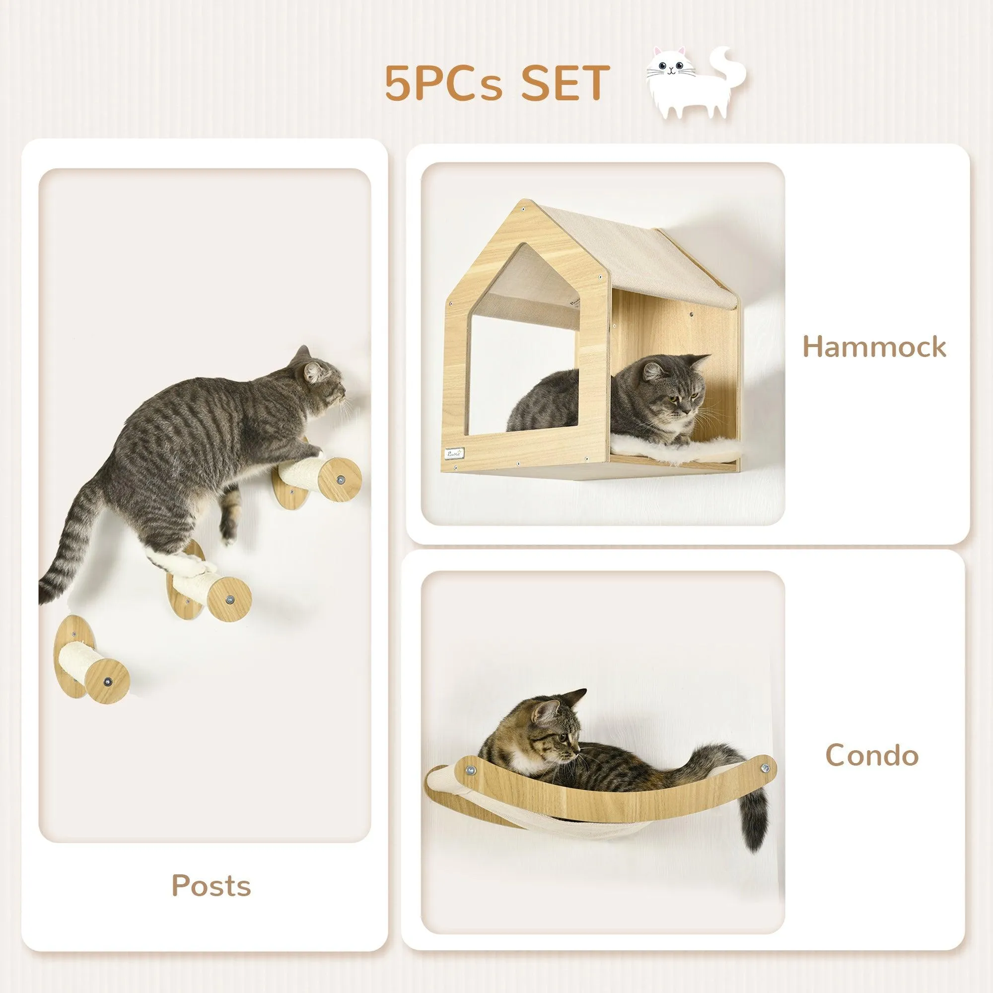 5-Piece Oak Cat Climbing Shelf Set