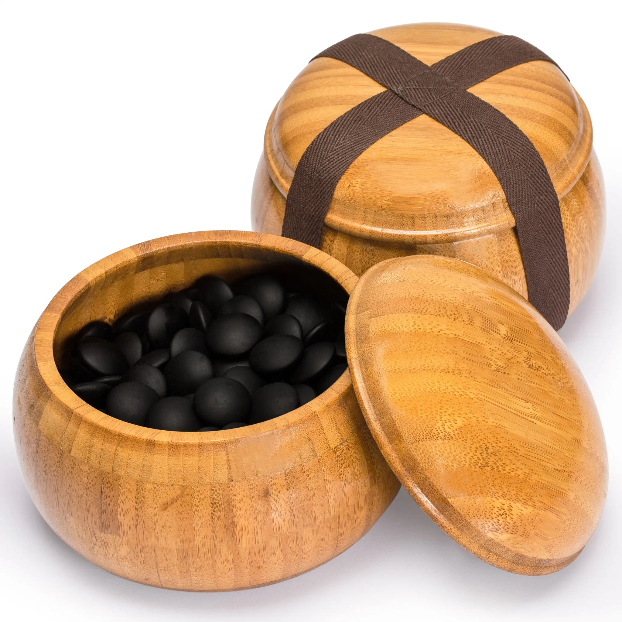 Bamboo 0.8-Inch Reversible 19x19 / 13x13 Go Game Set Board with Double Convex Yunzi Stones and Bamboo Bowls