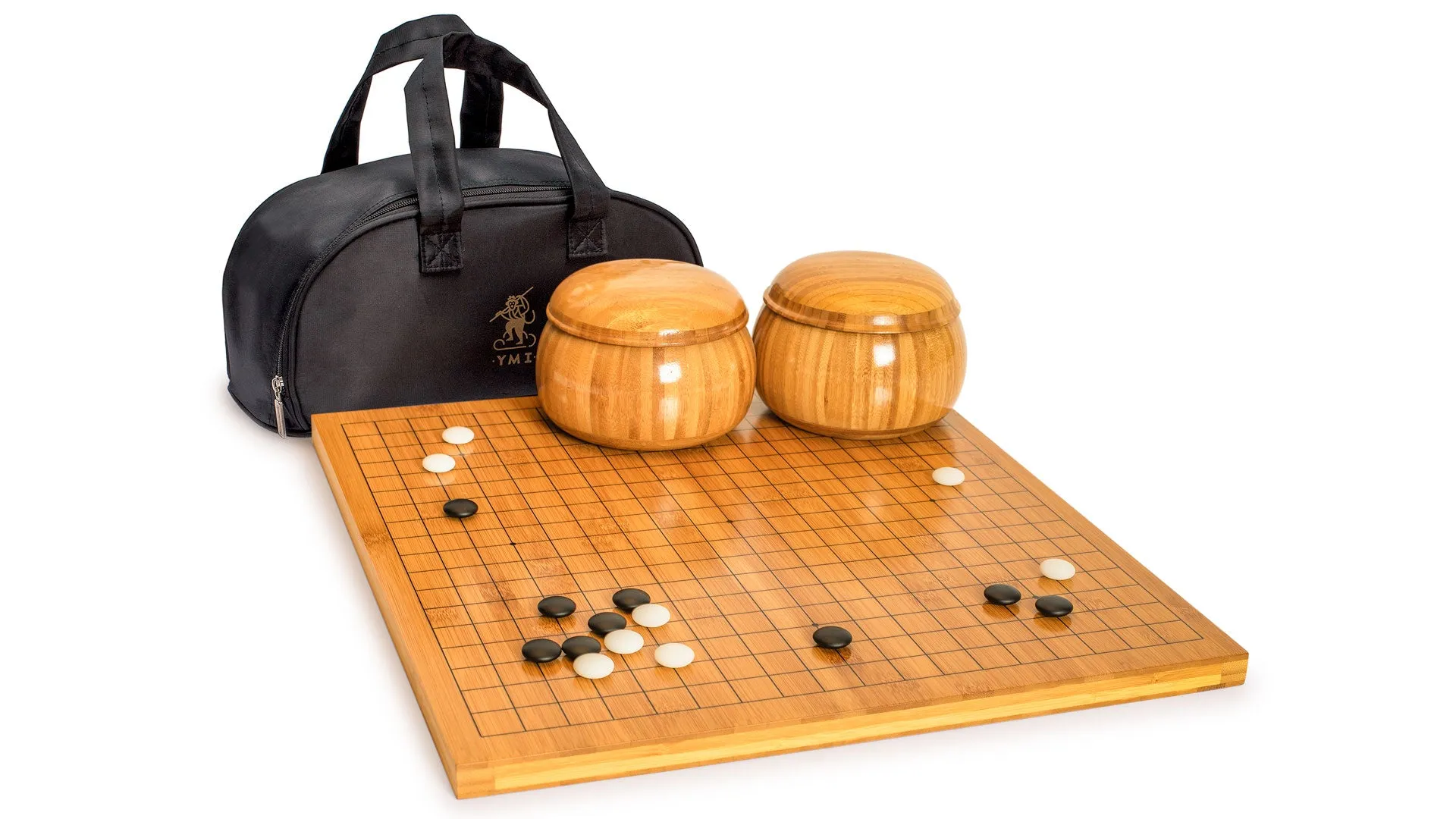 Bamboo 0.8-Inch Reversible 19x19 / 13x13 Go Game Set Board with Double Convex Yunzi Stones and Bamboo Bowls