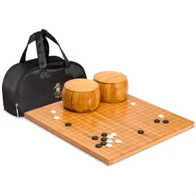 Bamboo 0.8" Reversible 19x19 / 13x13 Go Game Set Board with Single Convex Yunzi Stones and Bamboo Bowls