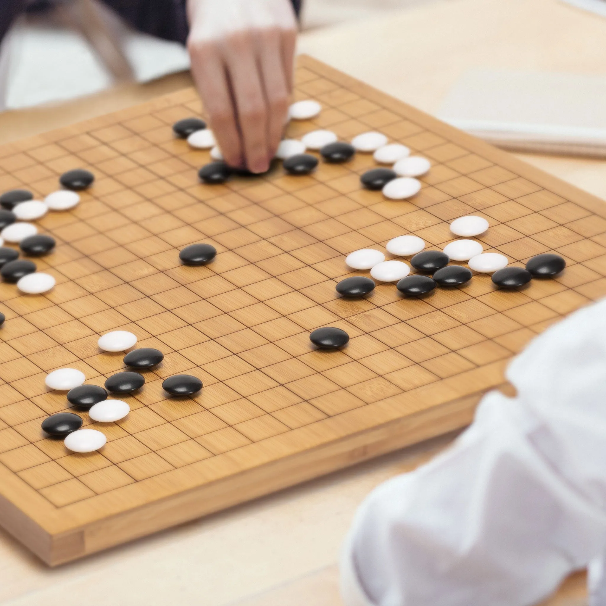 Bamboo Etched Reversible 19x19 / 13x13 Go Game Set Board (0.8-Inch) with Double Convex Melamine Stones and Bamboo Bowls