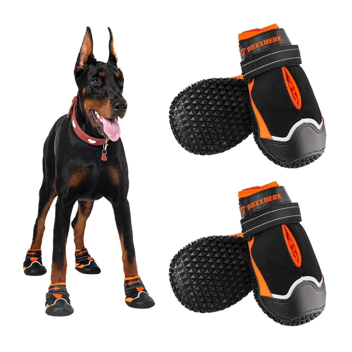 Boxxberk Waterproof Dog Shoes for Large Dogs,Anti-Slip Rubber Dog Booties for Summer Hot Pavement,Winter Snow,Dog Boots Paw Protector with Reflective Strap for Outdoor Hiking (Black,2.55")