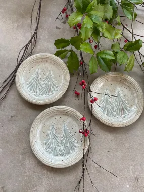 Bread plate winter trees stoneware Clay Serving Plate Dessert Plate