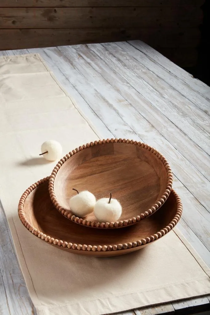 Brown Mango Wood Beaded Edge Nested Serving Bowls