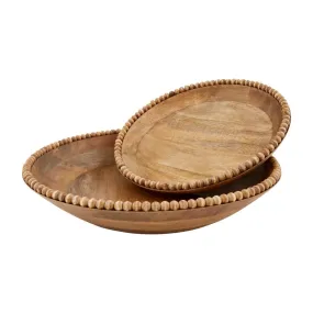 Brown Mango Wood Beaded Edge Nested Serving Bowls