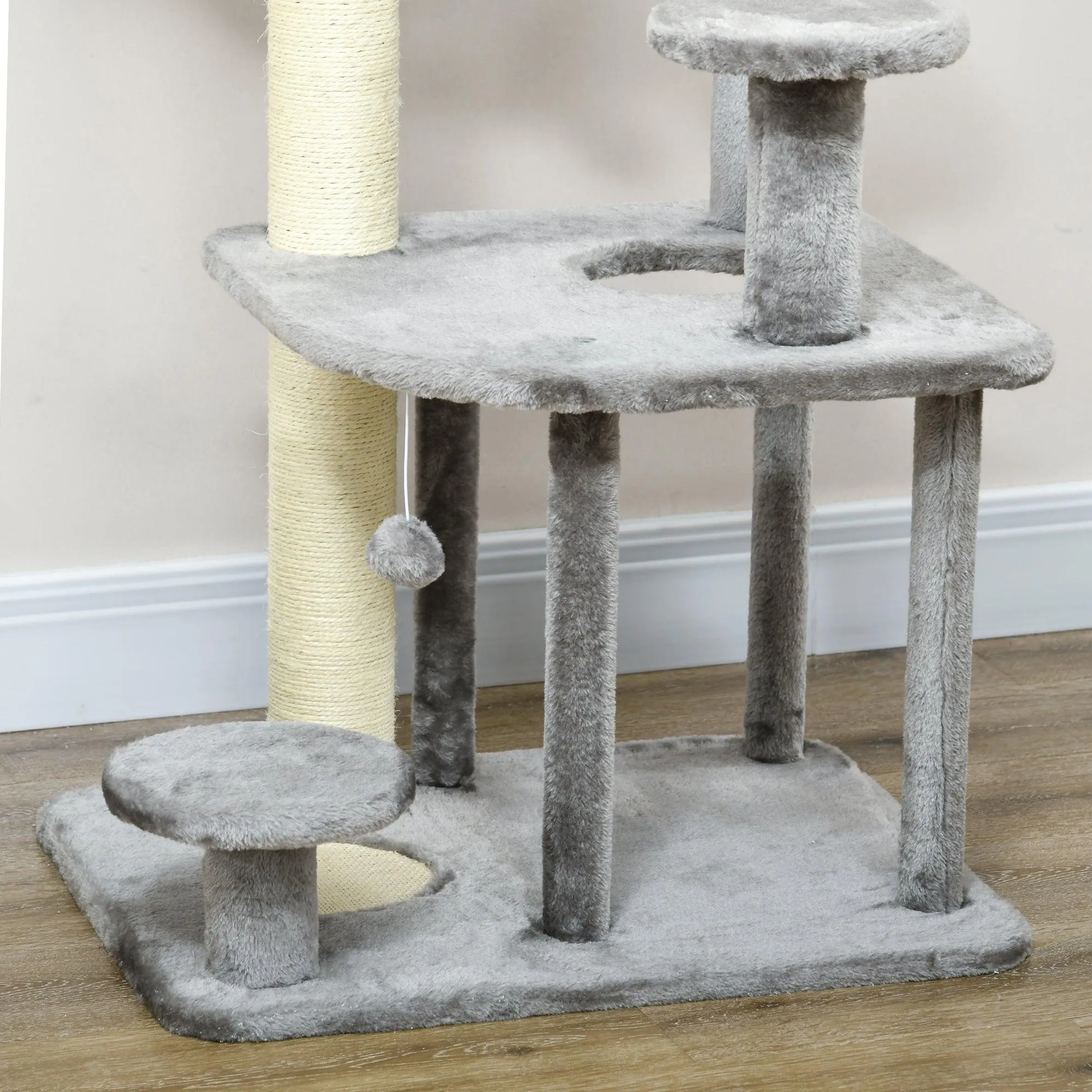 Cat Tower with Scratching Posts, Bed, House, 92cm - Grey