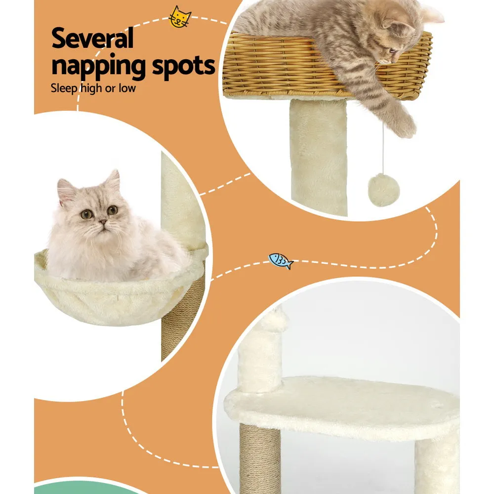 Cat Tree 138cm Tower Scratching Post Scratcher Wood Bed Condo House Rattan Ladder