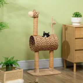 Cat Tree for Indoor Cats Cute Giraffe Kitten Play Tower w/ Scratching Posts, Tunnel, Toy Ball, 48.5 x 34.5 x 101cm - Beige