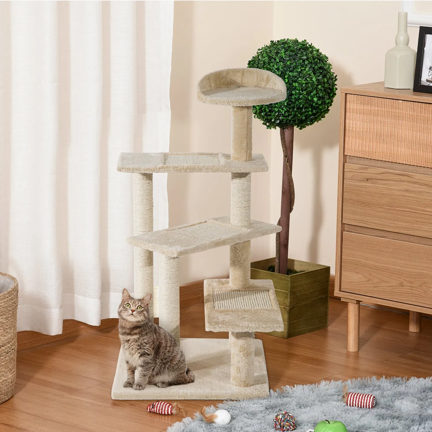 Cat Tree for Indoor Cats with Scratching Posts, Kitten Climbing Tower Activity Centre, 50x50x100 cm, Beige