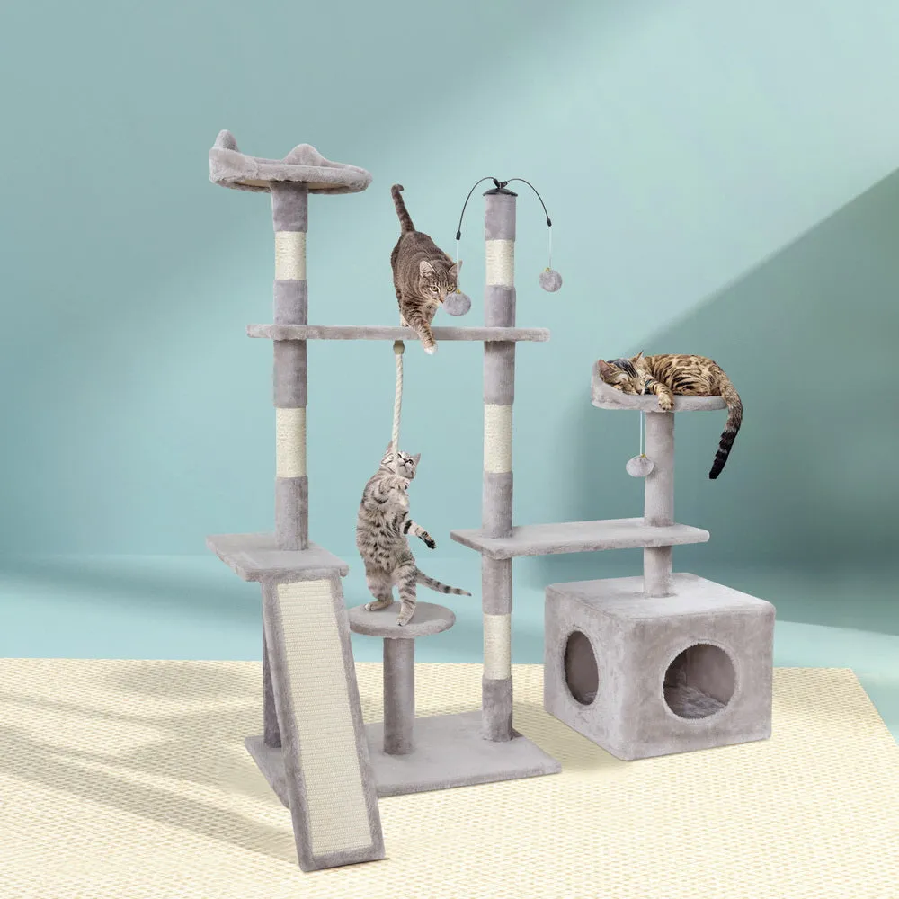 Cat Tree Scratching Post Scratcher Tower Condo House Grey 135cm - Grey