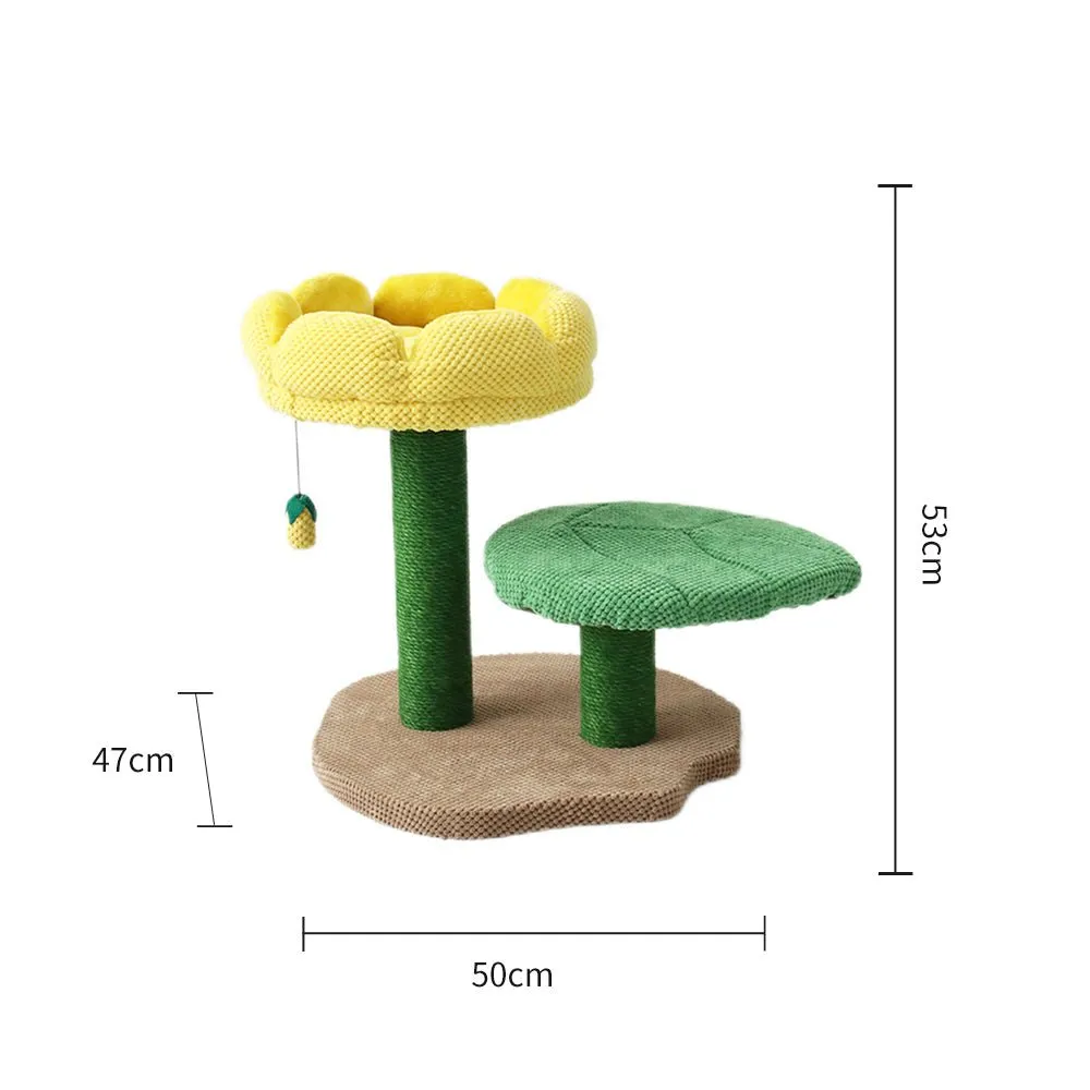 CATIO 2 Level Yellow Camelia Flower Cat Scratching Tree