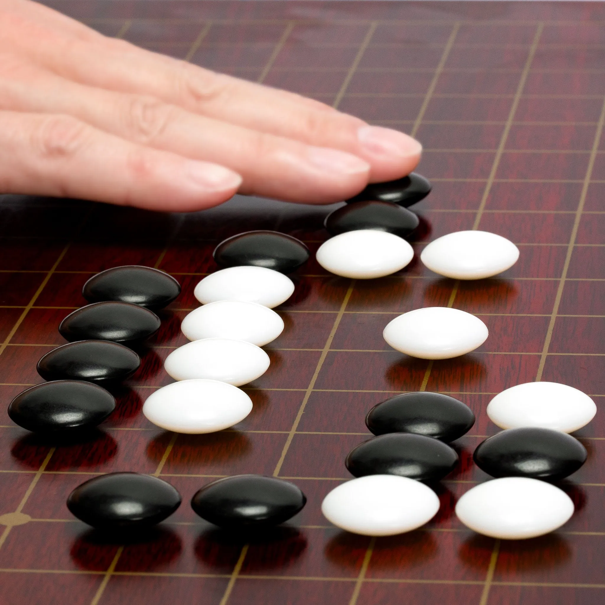 Dark Cherry Veneer 0.6-Inch Reversible Go Game Set Board with Double Convex Melamine Stones & Jujube Bowls