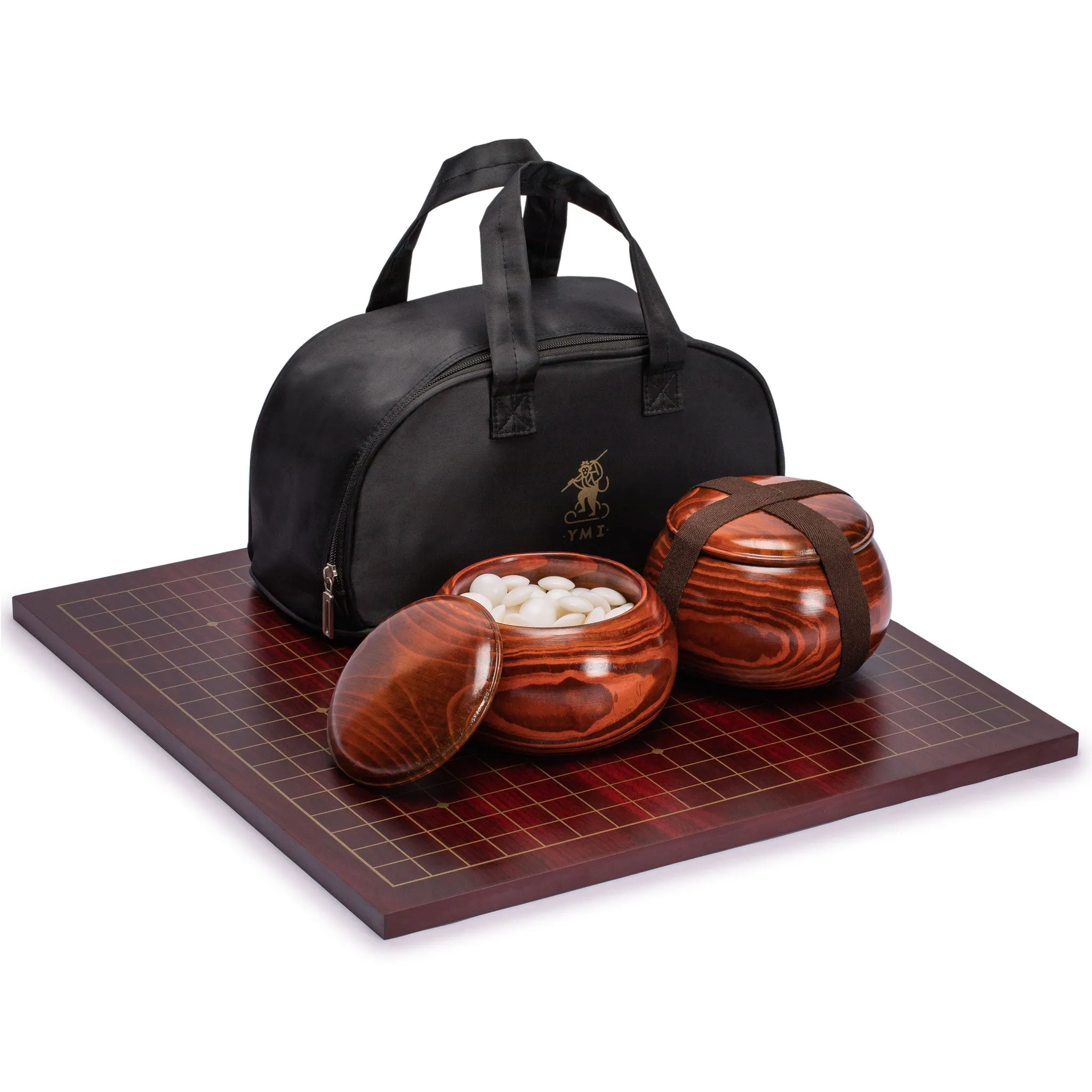 Dark Cherry Veneer 0.6-Inch Reversible Go Game Set Board with Double Convex Melamine Stones & Jujube Bowls