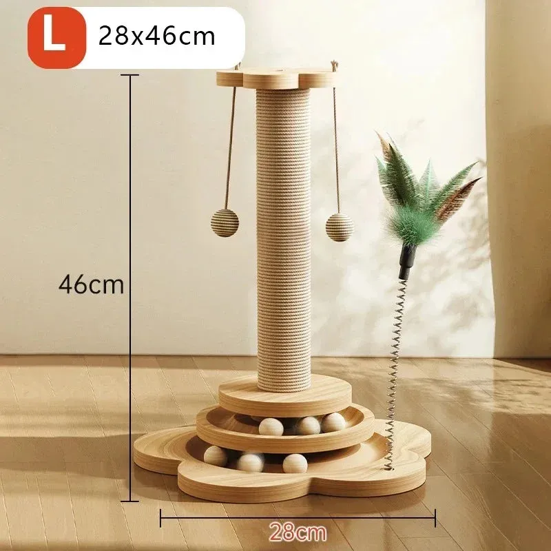 Deluxe Wooden Cat Scratching Post with Sisal and Interactive Toys