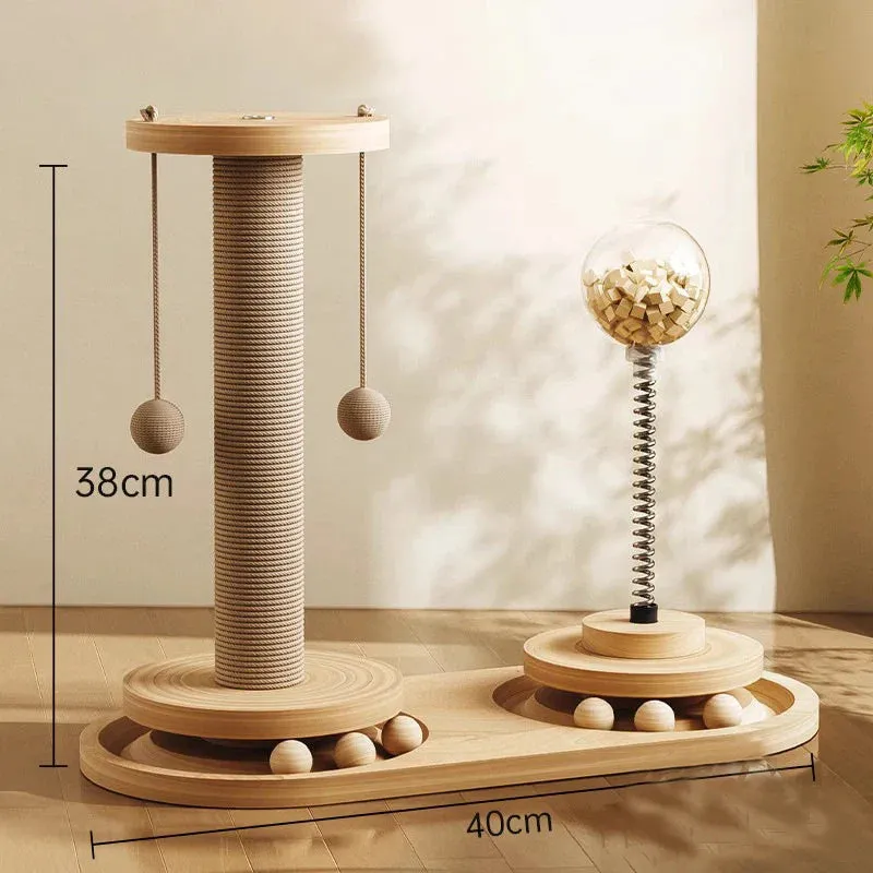 Deluxe Wooden Cat Scratching Post with Sisal and Interactive Toys