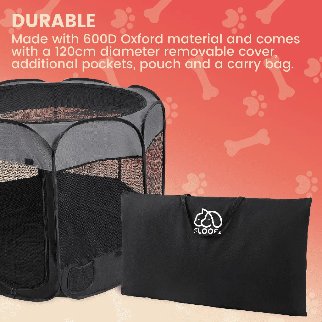 Durable Multifunctional Grey Pet Playpen 120cm - Floofi