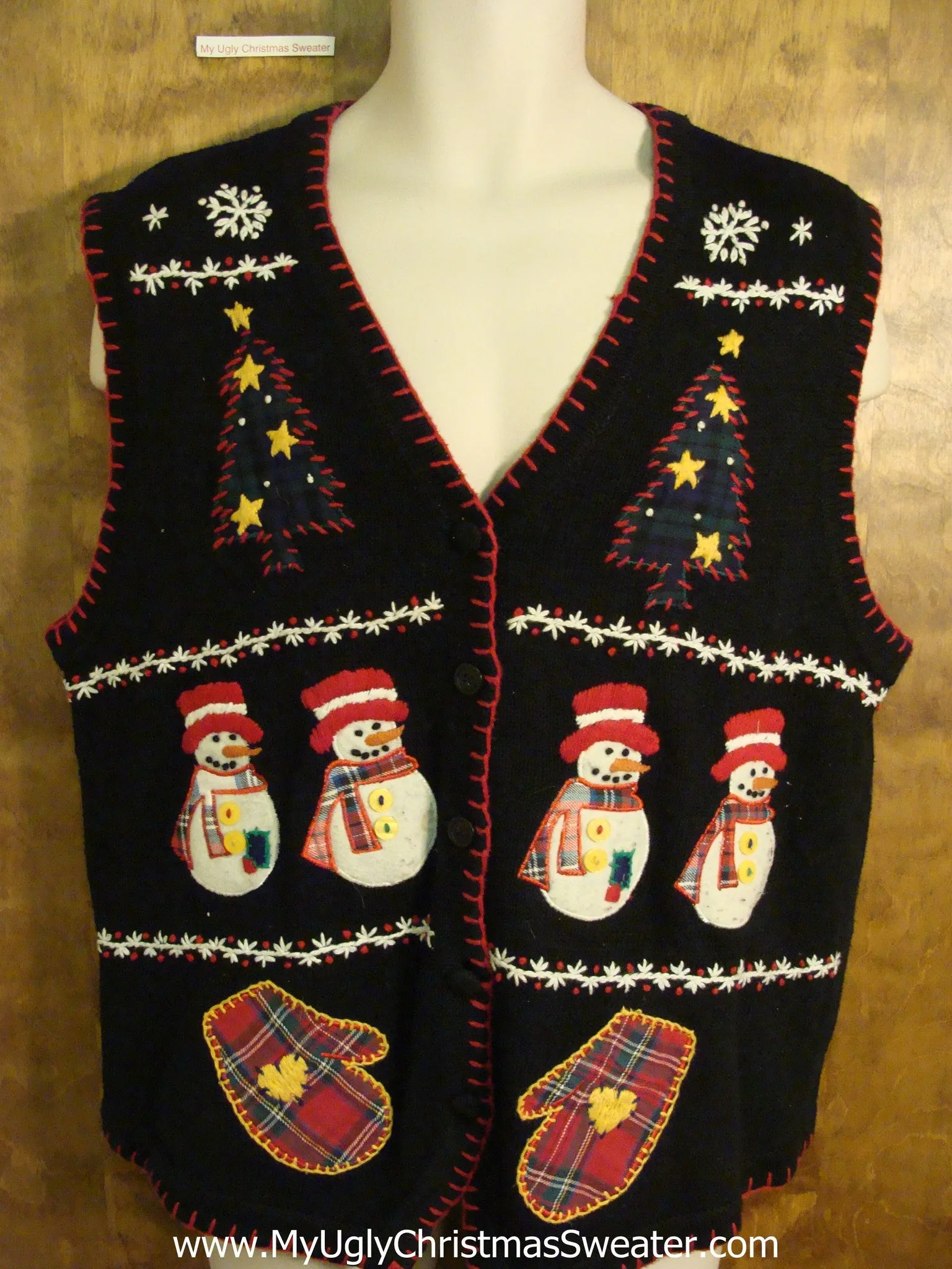 Fun Christmas Sweater Vest with Plaid Mittens