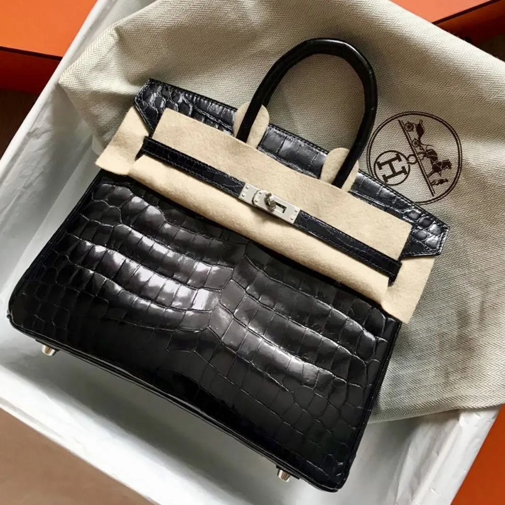 Hermès Birkin 25 Bleu Marine Crocodile Niloticus Lisse Palladium Hardware PHW