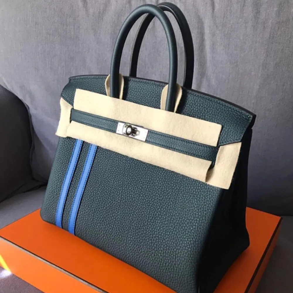 Hermès Birkin Limited Edition 25 Vert Cyprès/Bleu Zellige Officier Togo Palladium Hardware PHW