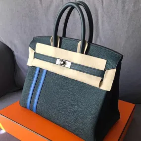 Hermès Birkin Limited Edition 25 Vert Cyprès/Bleu Zellige Officier Togo Palladium Hardware PHW