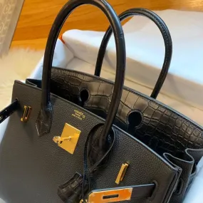 Hermès Birkin Limited Edition 30 Noir (Black) Touch Togo Alligator Mississippi Matte Gold Hardware GHW