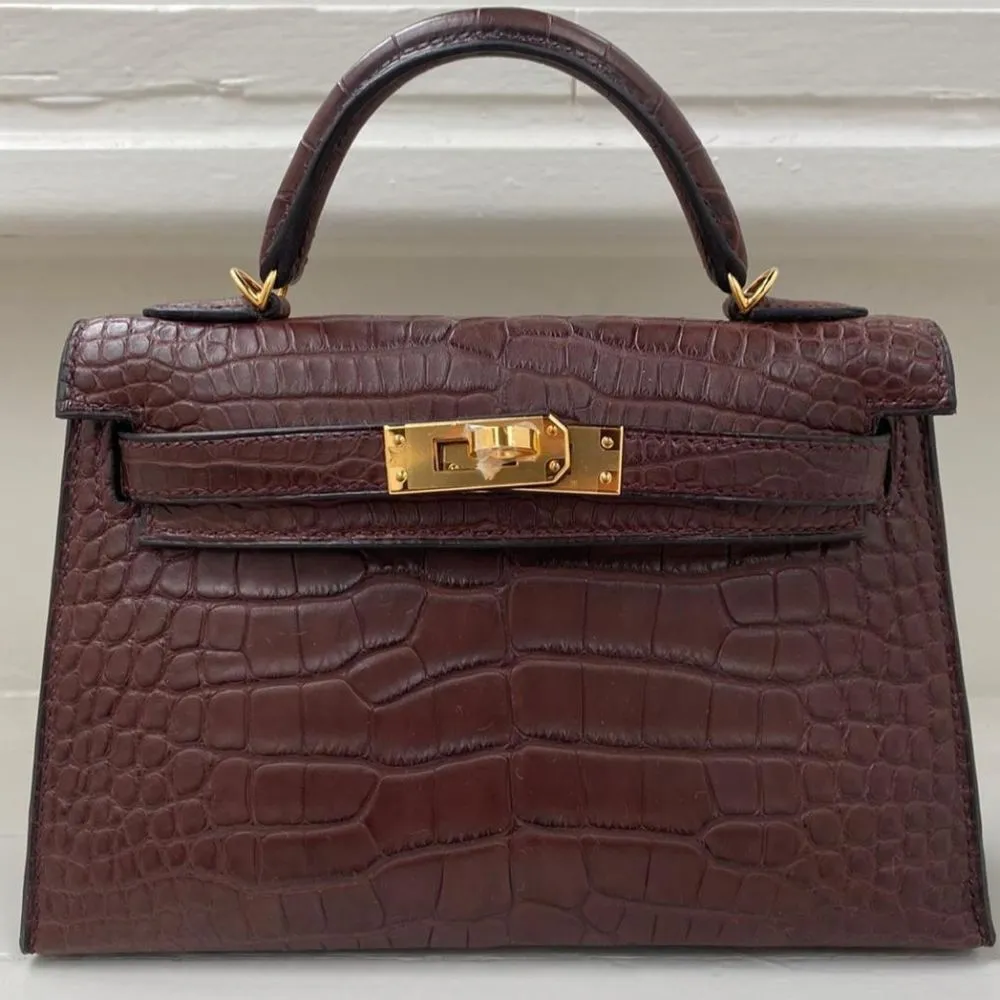 Hermès Kelly 20 Bordeaux Sellier Alligator Mississippi Matte Gold Hardware GHW