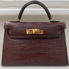 Hermès Kelly 20 Bordeaux Sellier Alligator Mississippi Matte Gold Hardware GHW