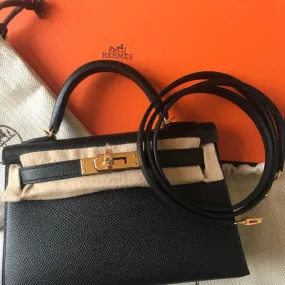 Hermès Kelly 20 Noir (Black) Sellier Epsom Gold Hardware GHW