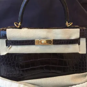 Hermès Kelly 25 Aubergine Alligator Mississippi Lisse Gold Hardware GHW