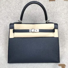 Hermès Kelly 25 Bleu Indigo Sellier Epsom Palladium Hardware PHW