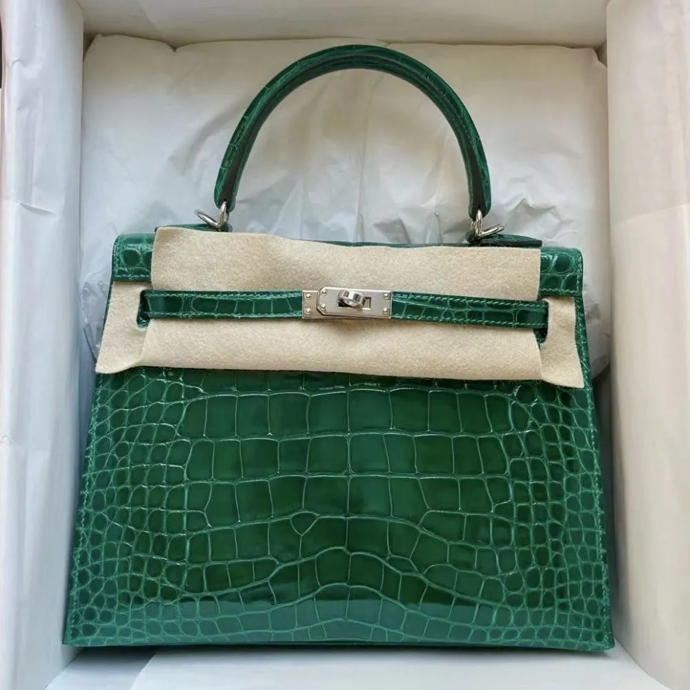 Hermès Kelly 25 Vert Emeraude Sellier Alligator Mississippi Lisse Palladium Hardware PHW