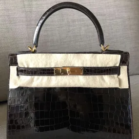 Hermès Kelly 28 Macassar Sellier Crocodile Niloticus Lisse Gold Hardware GHW