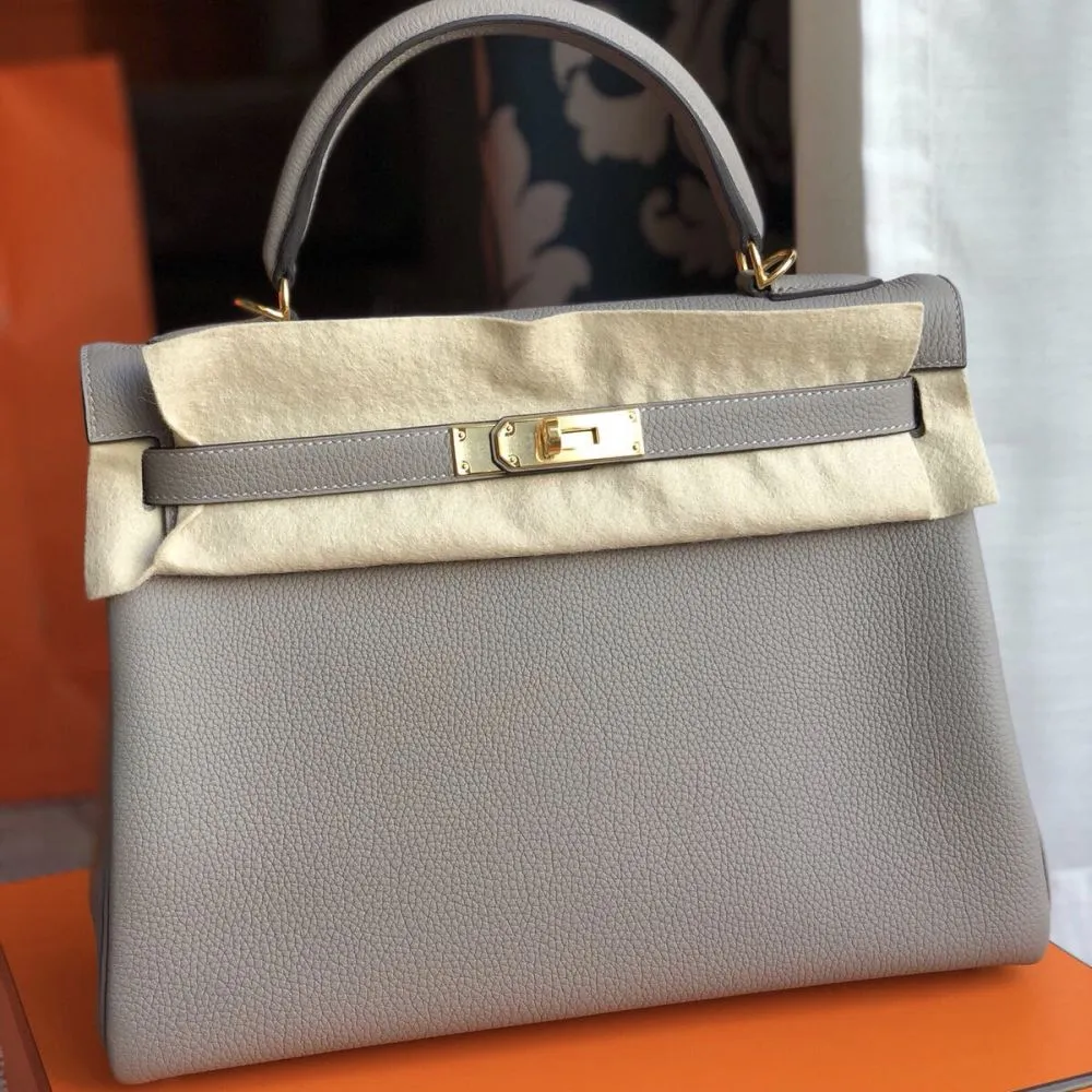 Hermès Kelly 32 Gris Asphalte Togo Gold Hardware GHW