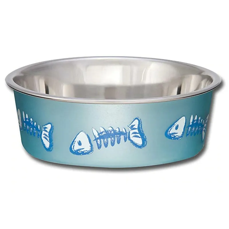 Loving Pets Cat Bella Bowls Fish Skeleton Ocean Blue X-Small