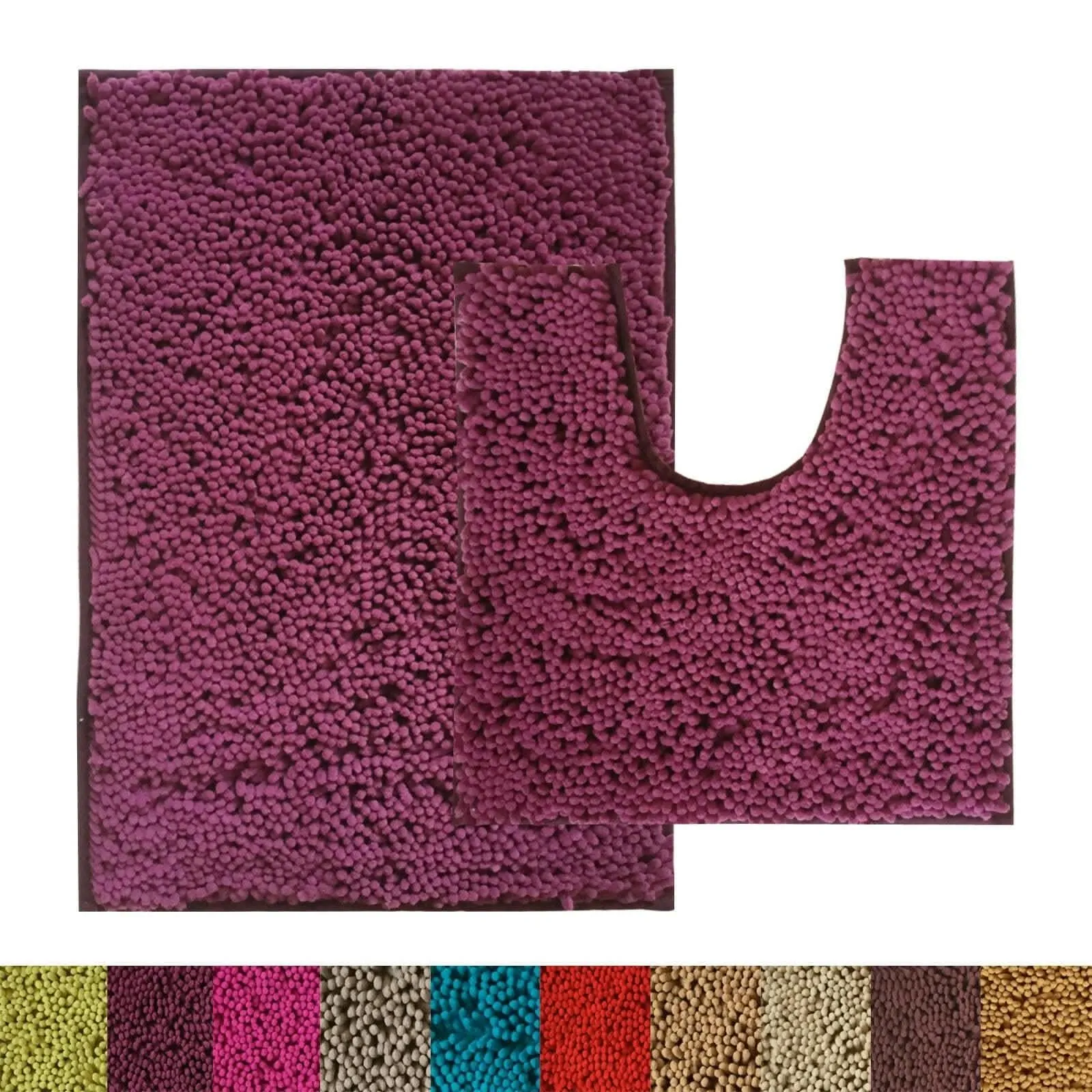 Lushomes Bathroom Mat (2200 GSM Floor, Bathmat Size 16 x 24 Inch, Contour Size 16 x 16 Inch, Purple)