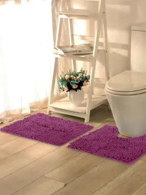 Lushomes Bathroom Mat (2200 GSM Floor, Bathmat Size 16 x 24 Inch, Contour Size 16 x 16 Inch, Purple)