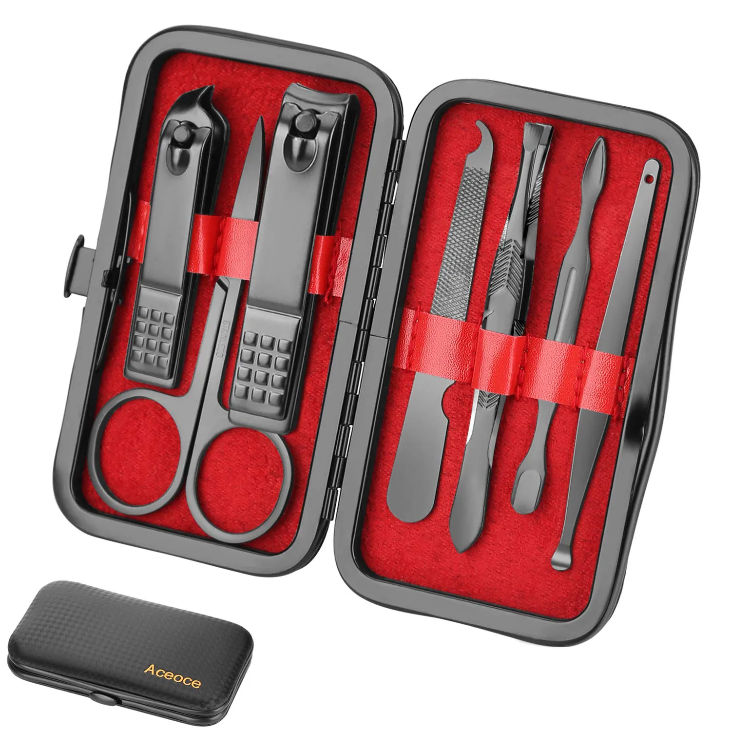 Manicure Set Professional Grooming Kits, Clippers Pedicure Kit 8Pcs Pedicure Set Tools with Aceoce Luxurious Travel Case for Women Men Home or Salon Best Gift