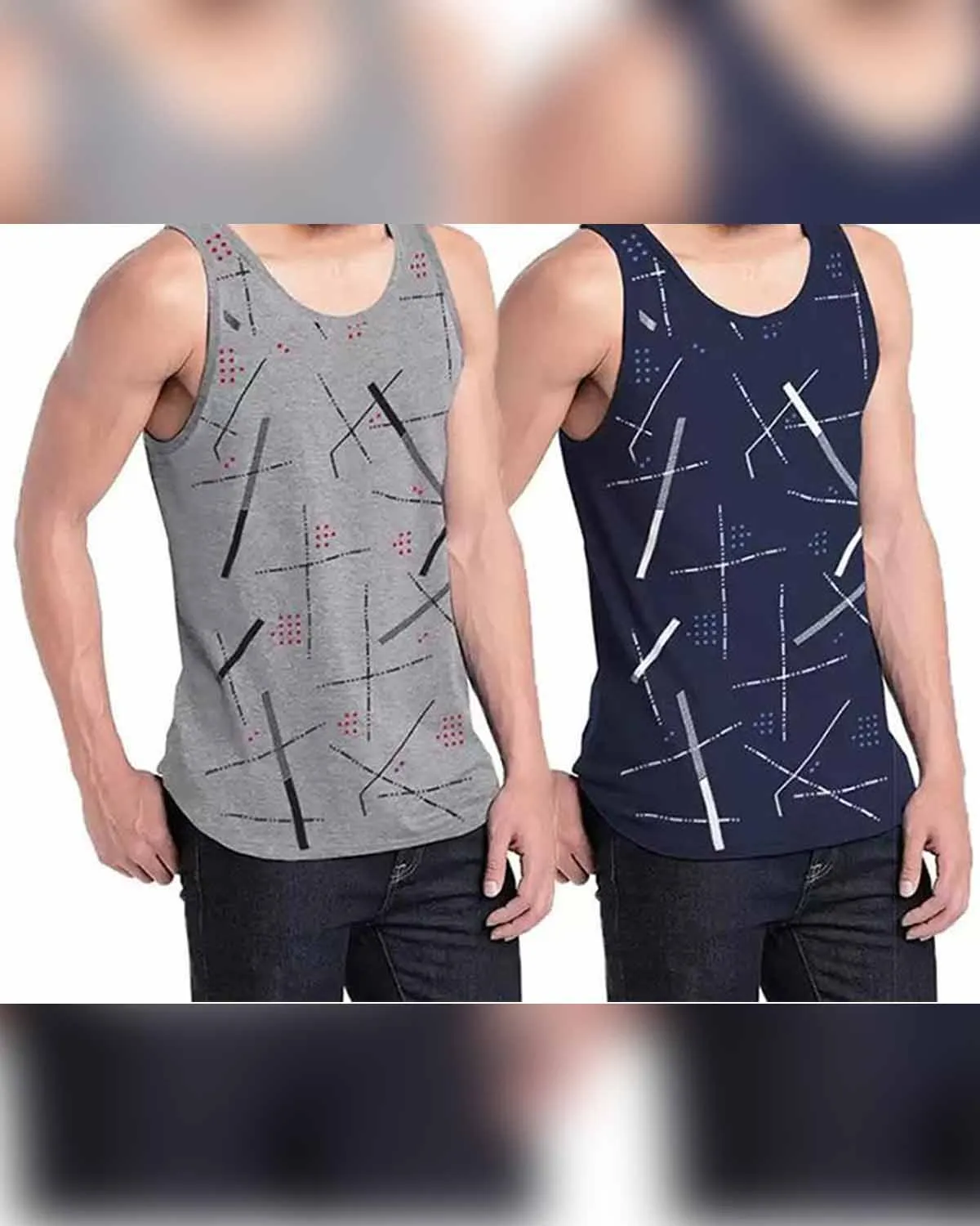 Men Printed Vest Grey & Navyblue (Pack of 2)