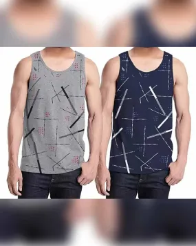 Men Printed Vest Grey & Navyblue (Pack of 2)