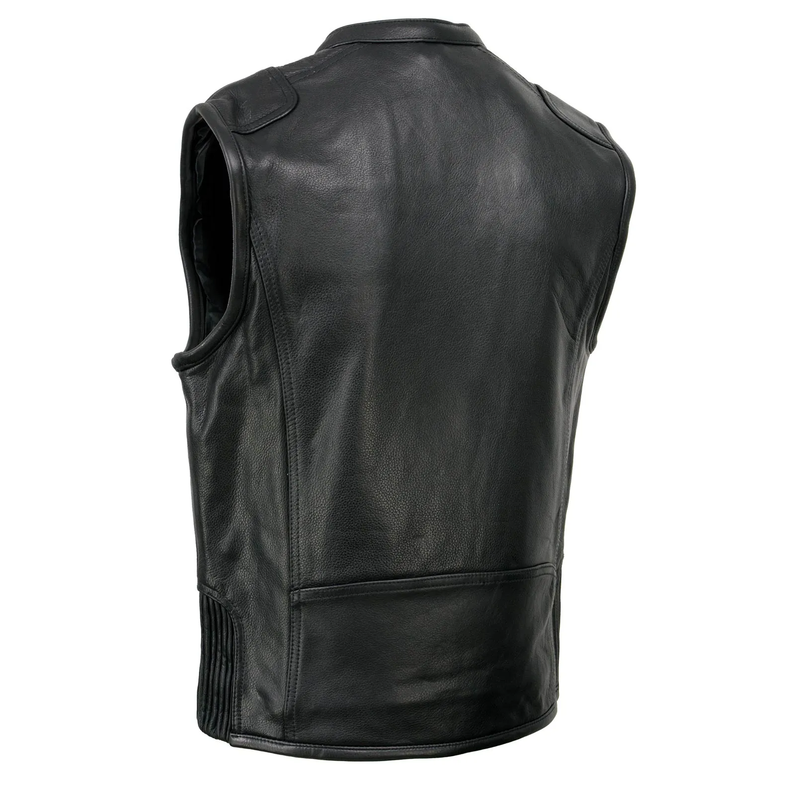 Milwaukee Leather MLM3502 Men's Black Cool-Tec Leather Vest Front Zipper Motorcycle Rider Vest with Stand-Up Collar