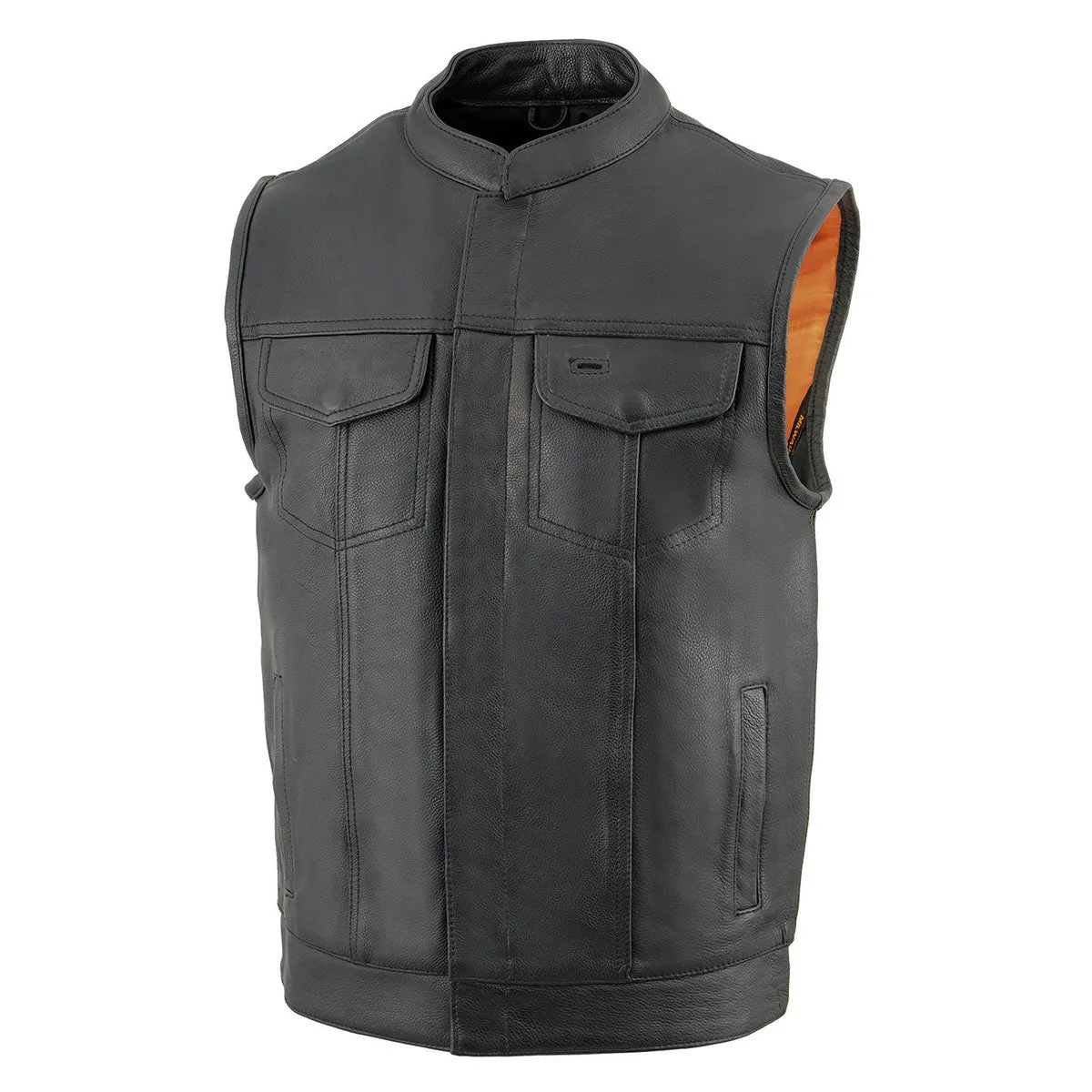 Milwaukee Leather MLM3514 Men's Black “Cool-Tec” Naked Leather Vest - Club Style Dual Closure Motorcycle Rider Vest