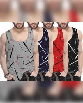 (Pack of 4) Mens Printed Vest / Multicolour