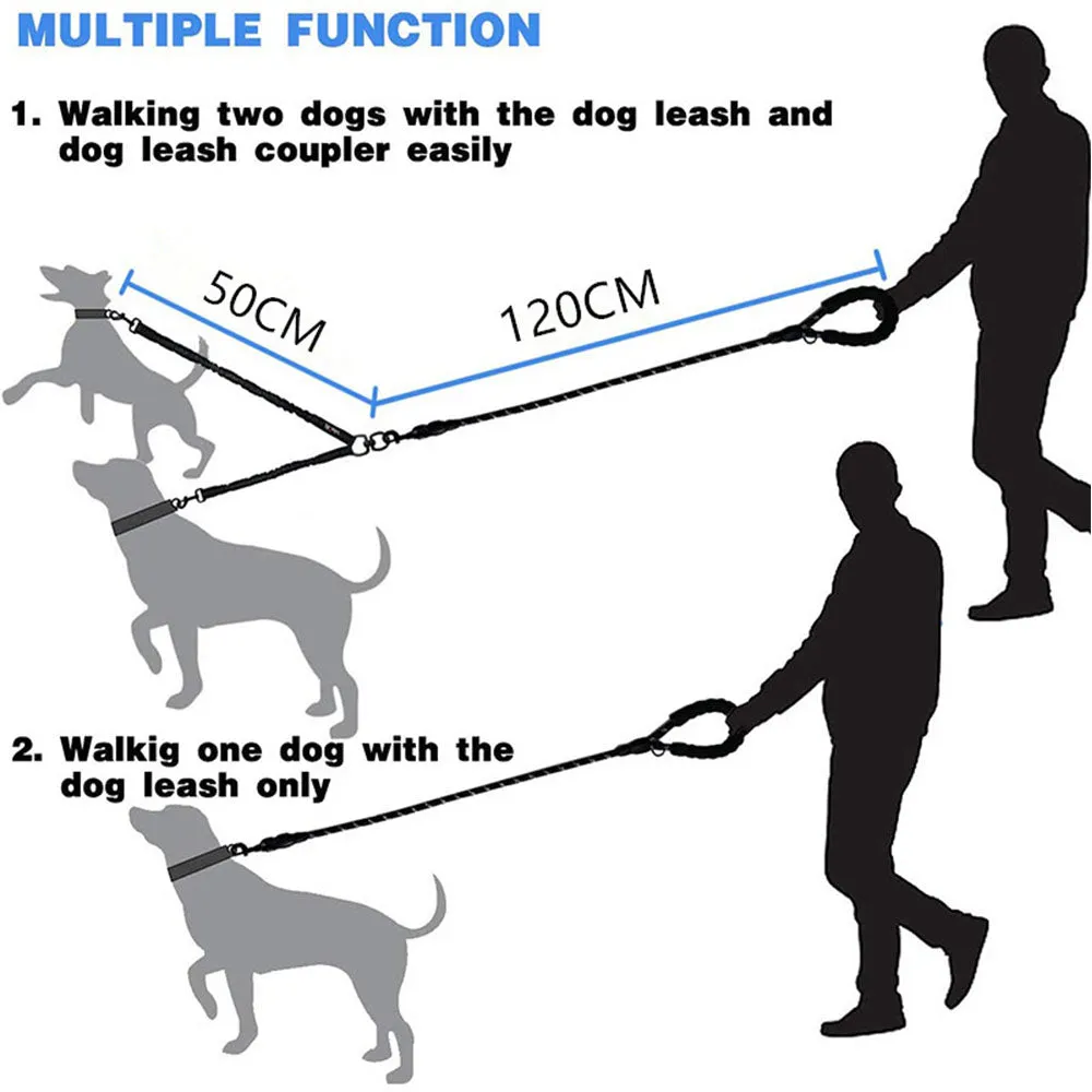 PAWS ASIA Suppliers High Quality Reflective Soft Nylon Durable Elastic Retractable Double Dog Leash Rope