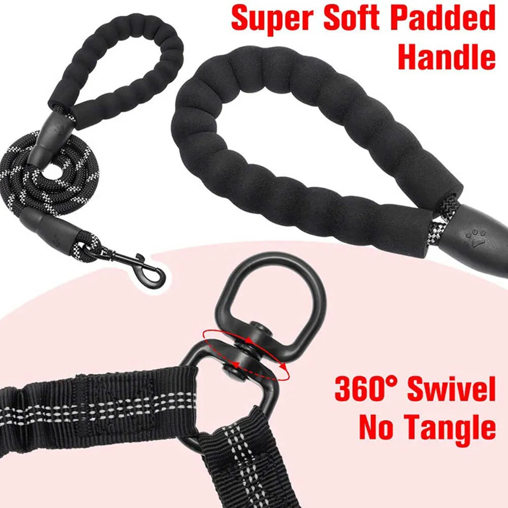 PAWS ASIA Suppliers High Quality Reflective Soft Nylon Durable Elastic Retractable Double Dog Leash Rope